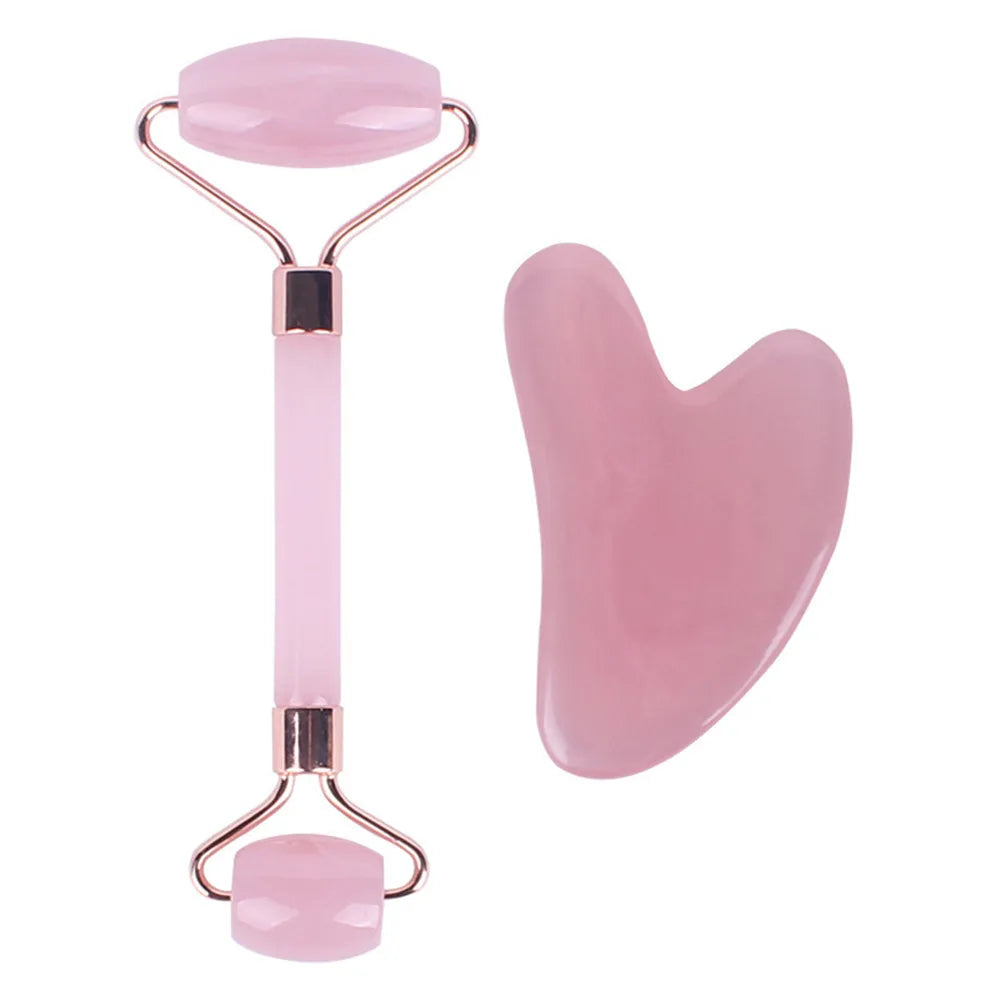 Pink Jade Roller & Rose Quartz Gua Sha Set