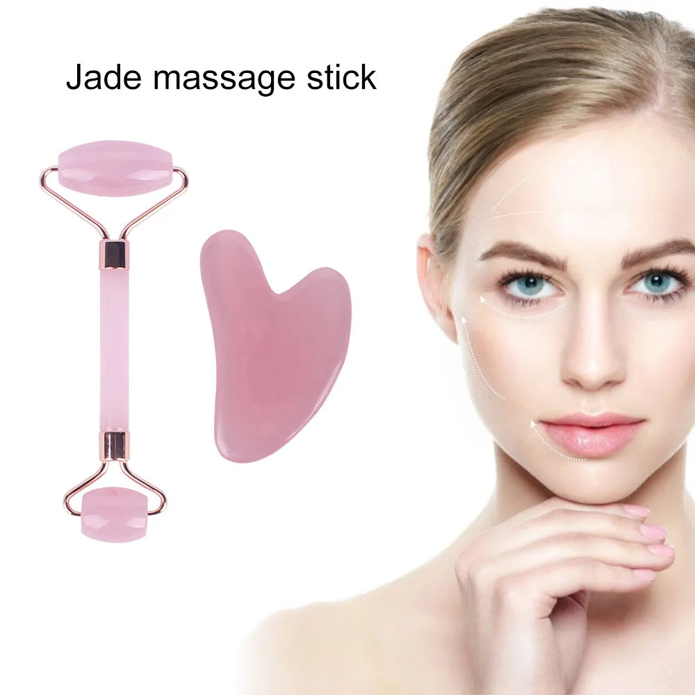 Pink Jade Roller & Rose Quartz Gua Sha Set