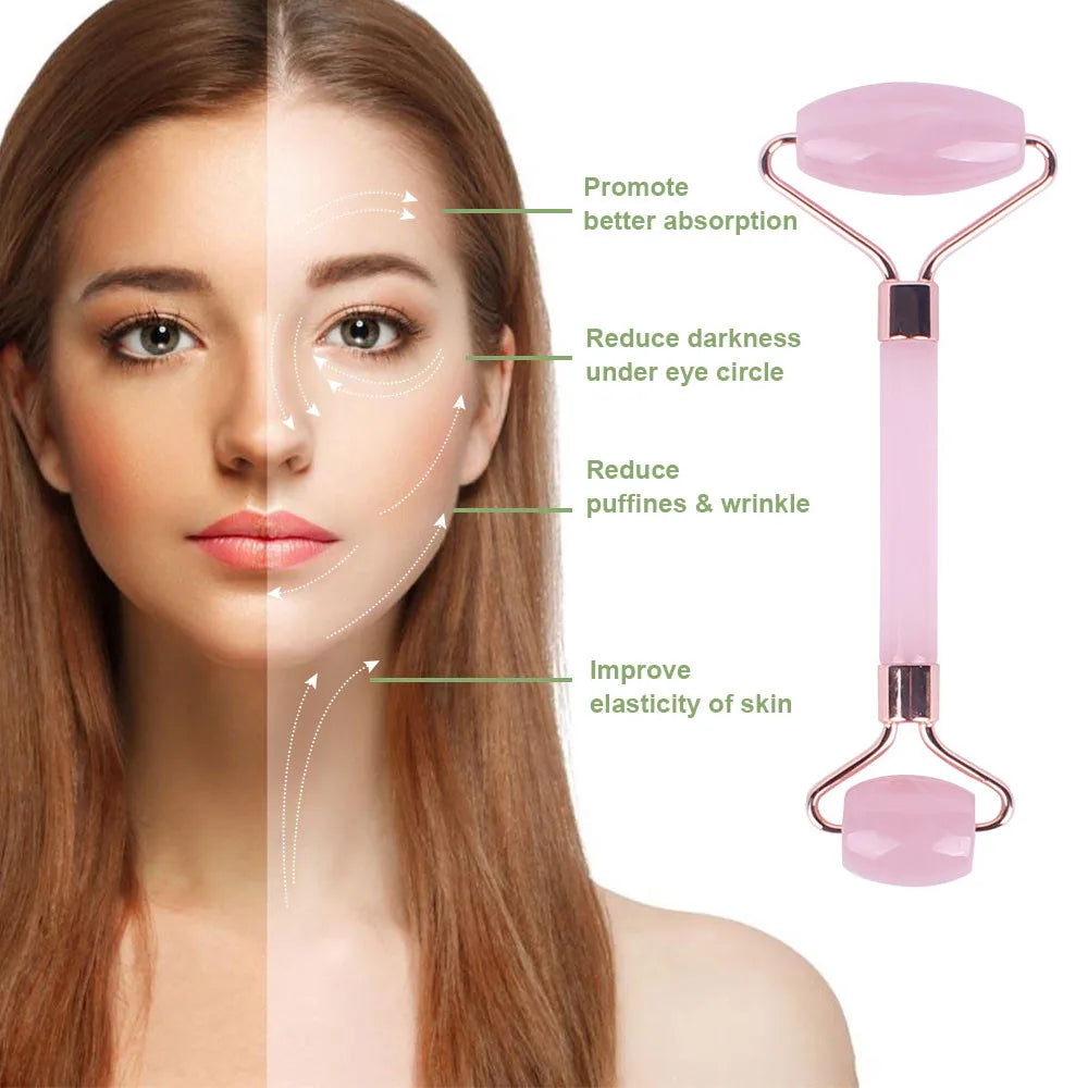 Pink Jade Roller & Rose Quartz Gua Sha Set