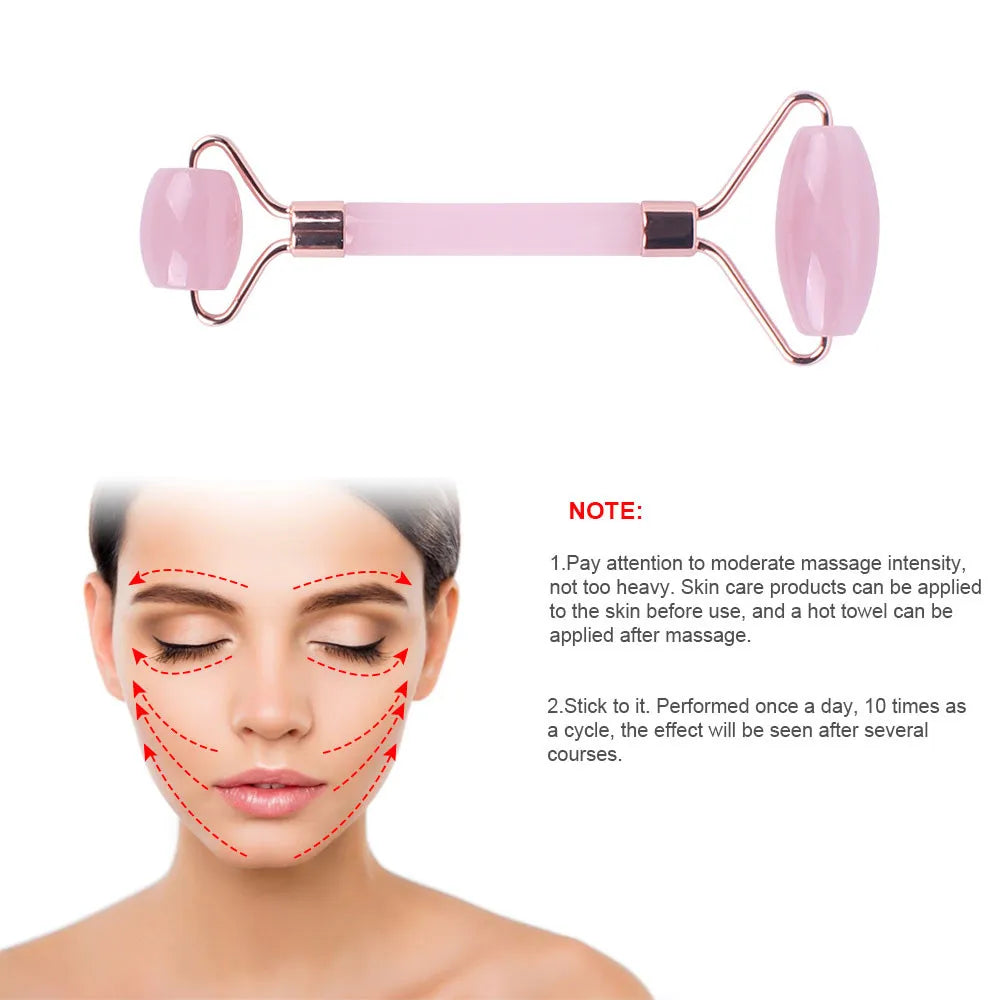 Pink Jade Roller & Rose Quartz Gua Sha Set